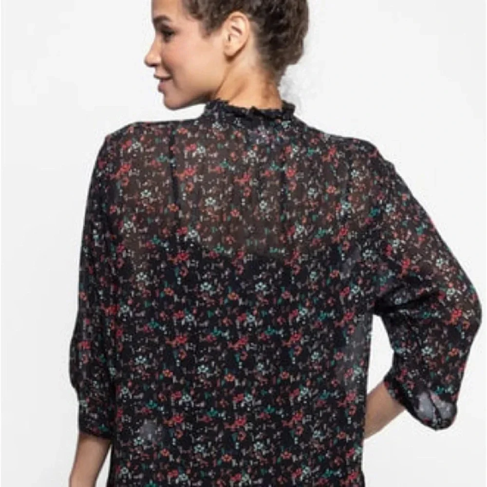 Apiece Apart SHIRRED ZADAR TOP BRUSH PRINT BLACK MULTI